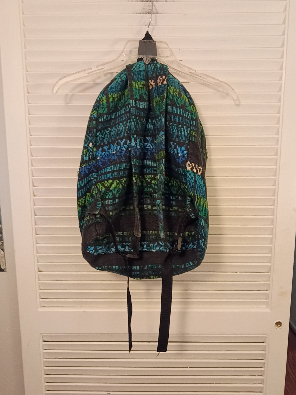 Woven Patterned Men's Backpack in Teal and Green - Picture 4 of 5